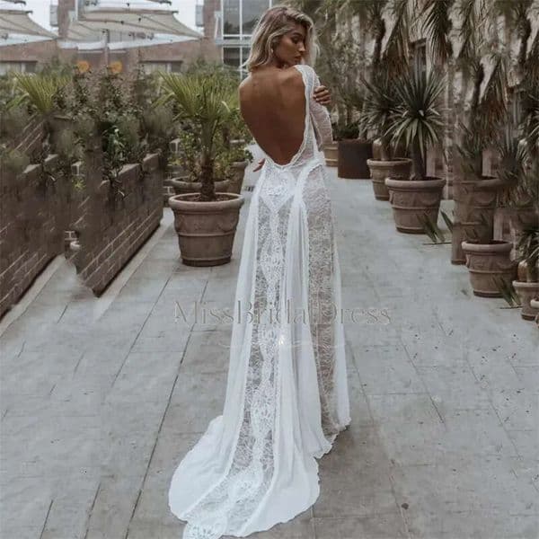 Gatsby Lace Bohemian Wedding Dresses Civil Long Sleeve Farm Boho Bride Dress Backless Cetic Country Bridal Gown Elegant Beach Vestio Novias 2025 Robe De Mariee Mb610