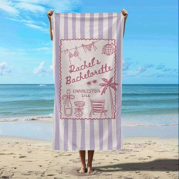 Pink Stripe Beach for Women Cute Coastal Party Bachelorette Summer Gym Sports Swimming Towel 26L0610