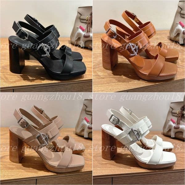 New Square-Toe Block Heel Sandals Wide Strap with Metal Ring Buckle for Women's Summer Commute & Social Wear
