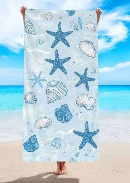 Oversized Quick Dry Beach Towel, Assorted Prints Starfish Seashell Sea Turtle Sand-Free Microfiber Towel 26L0610