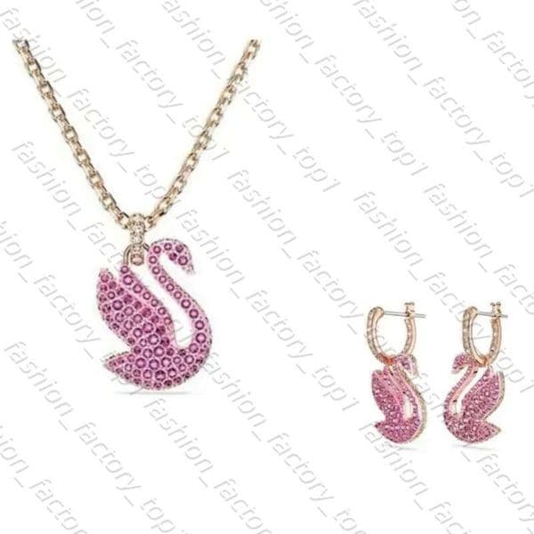 Luxury Swarovskie Necklace Animal Designer Pendant Necklace Choker Bracelet Earrings For Women Lovely Rose Gold Black White Crystal Necklaces Bangle Jewelry 4F6