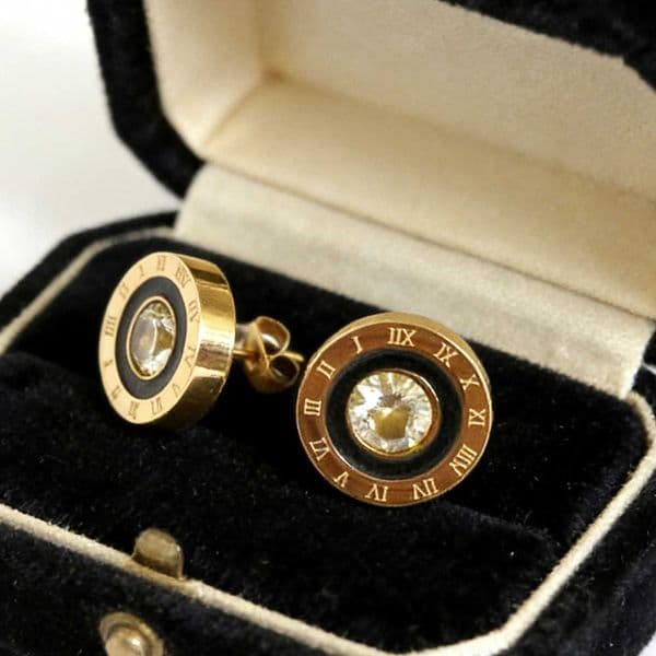 316 Stainless Steel Round Shine AAA CZ 12MM Diameter Roman Numeral Stud Earrings For Women High Quality Brand Jewelry Q260610