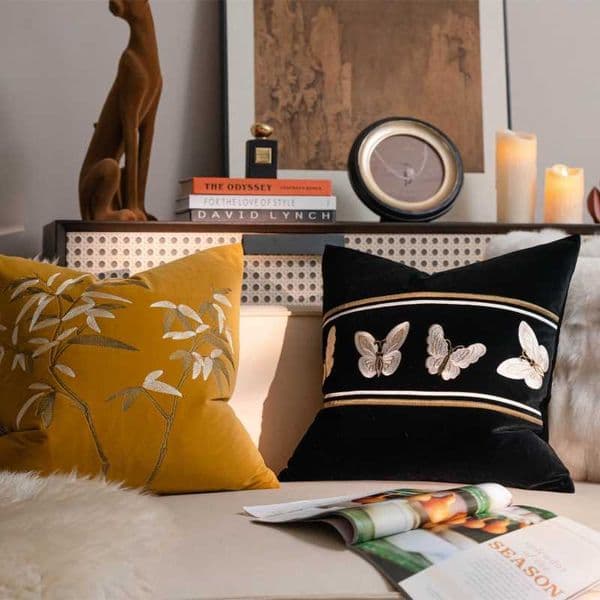 French antique style velvet fabric butterfly bamboo embroidery living room sofa pillow cushion luxurious guest pillow L260606