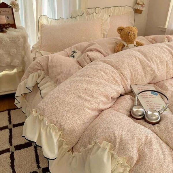 Class A French style printing lace four-piece set, simple small fresh bedding three-piece set 26L0610
