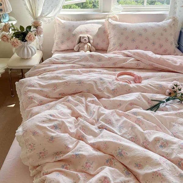 Summer Double-Layer Yarn Floral Bedding Set Princess Style Hollow Lace Duvet Cover Breathable Soft Bedsheet Sets for Adults 26L0610