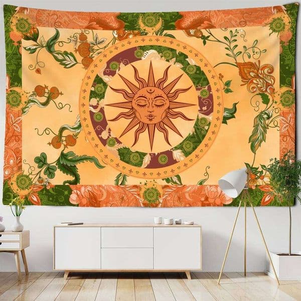 Burning Sun Tapestry Wall Hanging Flower Vine Retro Mysterious Hippie Bohemian Witchcraft Home Decor 26Y0610