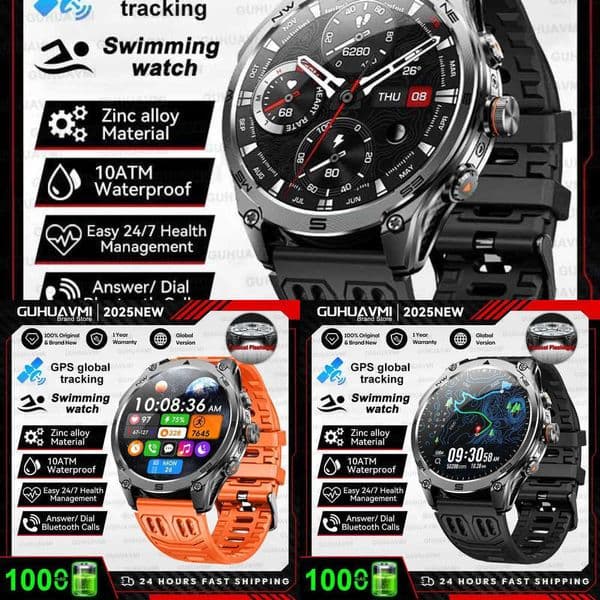 Waterproof 2025 New Tactics 10ATM Sport SmartWatch Compass 1000Mah Battery Sport Flashlight BT call Smart Watch For Men GPSM251117 Y260610