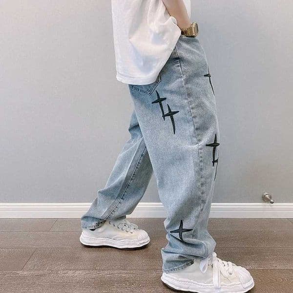 New Prints Streetwear Jeans Men Baggy 2023 Wide Leg Jeans Korean Fashion Drapes Straight Casual Loose Denim Cargo Pants X260609
