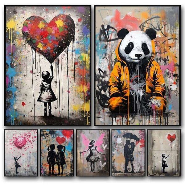Banksy Boy Girl with Balloon on Diamond Posters and Prints Pop Street Graffiti Wall Art Painting for Living Room Home Decor 26L0610