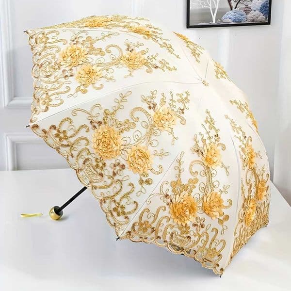 Vintage 1pcs Lace Folding Umbrella Anti-UV UPF50 Princess Gift with Flower Embroidery Elegant Portable Sunshade for Women D260610