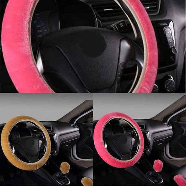 Universal Steering Wheel Cover 2021 Fur LeverHand Fashion Steering Wheel Cover Winter Warm Soft Plush Suit Interior Accessories Y260610