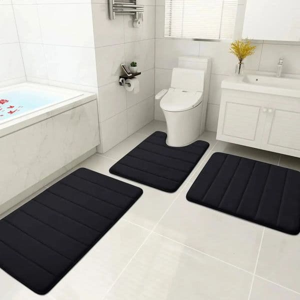 2026 Set 3 Piece Memory Foam Bathroom perfume Rug Grey Non-Slip Extra cologne Absorbent Toilet Bath Foot Mats Sets Soft Dry Home Washable Carpets Free Shipping 26