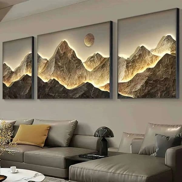 Luxury Designer Decor 3Pcs/Set Flat 2D Gold Mountains Full Moon Wall Arts room Prints Posters Classic Luxury Canvas Painting Home