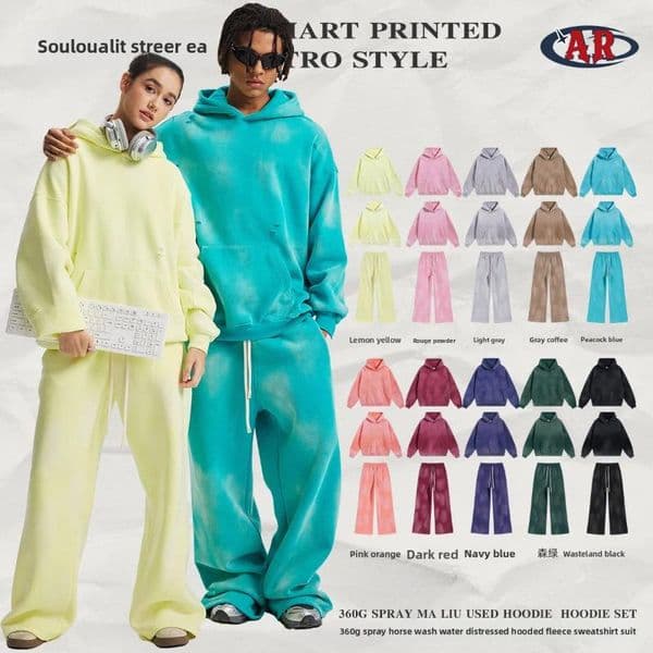 Men's Hoodies Autumn Winter Fleece Lined Hoodie Pants Set Distressed Hem Torn Design Casual Streetwear Cotton Blend Long Sleeve
