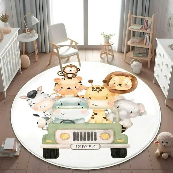 Safari Wild Animal Floor Mat Giraffe Lion Rug for Kids Room Soft Carpet Nursery Playroom Decor Jungle Theme Design Easter D260610