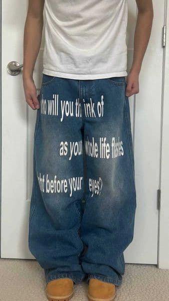 Y2K American Retro Letter Jeans Clothes Mens Womens Hip Hop Letter Graphic Washed Blue Baggy Jeans Mid Rise Wide Leg Trousers X260609