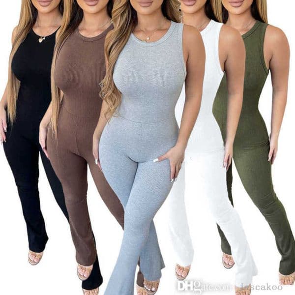 Jumpsuit New Summer Women Bodycon Jumpsuits Designer Solid Sexy Sleeveless Rompers Zipper Slim ski jumpsuit woman High Waist Bodysuit For Woman 32