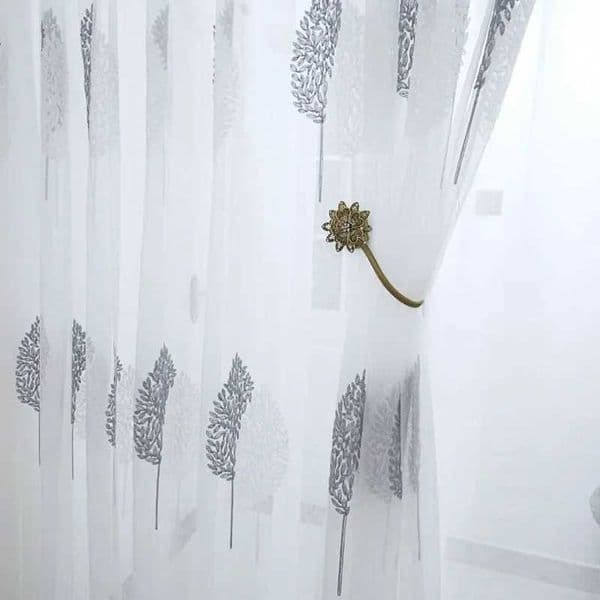 Sheer Curtains 1PC Tree White Sheer Tulle Curtains for Living Room Balcony Bedroom Translucent Modern Embroidered Curtain Gauze Window Screen L2606109PSD