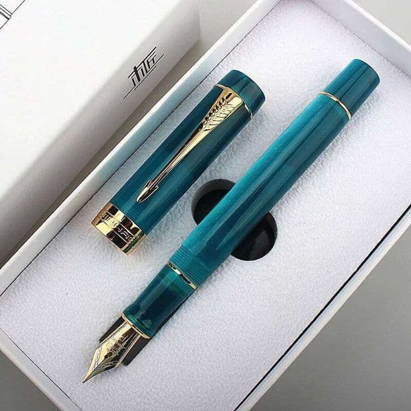 Jinhao New Peacock orchid 100 Fountain 18KGP Golden Plated M Nib Resin Ink With A Converter Business Office Gift Pen 26Y0610