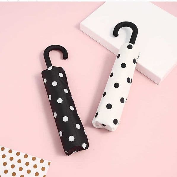 Printed Plaid Curved Handle Folding Umbrella for Men and Women Both Rainy and Sunny Student Tri-fold Sun Umbrella D260610