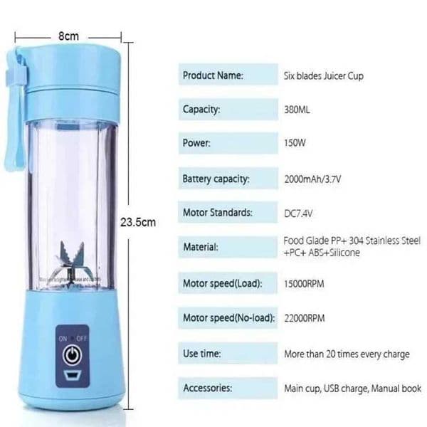 Mini 380ML Portable Blender for Shakes and Smoothies Rechargeable USB Traveling Fruit Juicer Cup Hand Fruit Blender Juicing Cup C260610