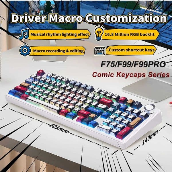New AULA F75/F99 Pro Comic Keyca Gaming Mechanical Keyboards PBT RGB Backlight Hot Plug Customized Keyboard for Home Office Z260609