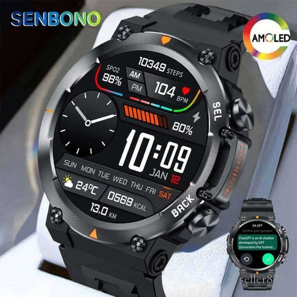 for SENBONO Watch MAX18 Smart Men AMOLED Screen AI GPT Bluetooth Call 410mAh Big Battery Fiess Tracker Men Sport Smartwatch Y260610