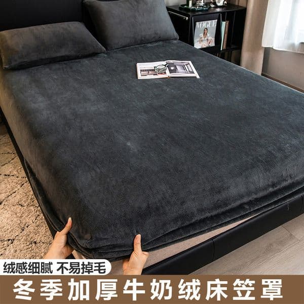 Winter milk velvet fleece mattress cover single-piece mattress protector coral velvet thickened bed cover single-person full-cover bed sheet protecto 240903