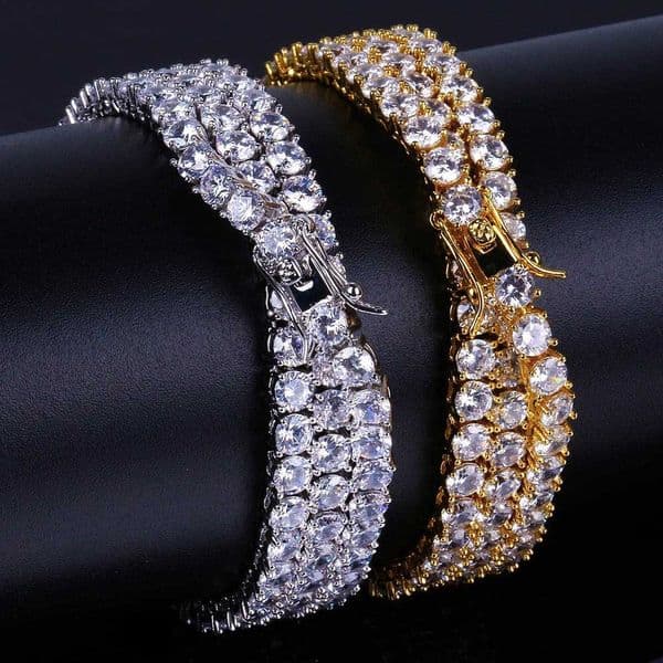 3mm 4mm 5mm 6mm Hip Hop Tennis Chains Jewelry Mens Diamond Necklaces 18k Real Gold /White Gold Plated TopBling Graduated s