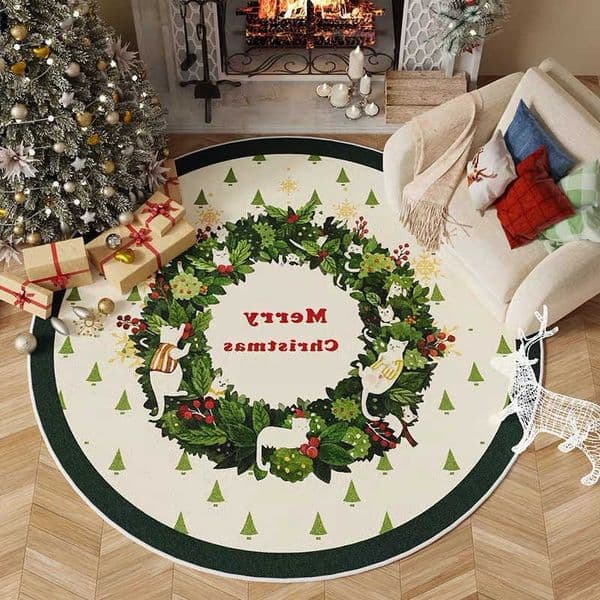 Tree Christmas Circular Carpet Soft And Comfortable Nordic Style Festive Home Decoration Creating a Warm Atmosphere D260610