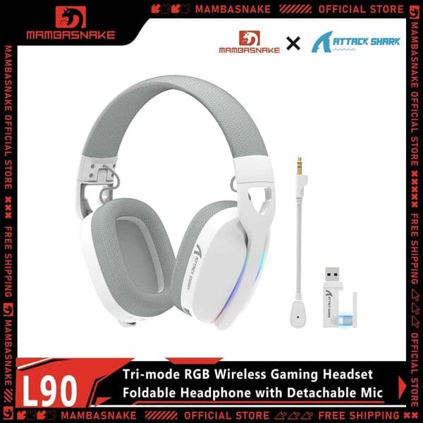 MAMBASNAKE x ATTACK SHARK L90 Tri-Mode Gaming Headset Foldable RGB Headphone 40mm Driver Detachable Mic Ultra Light 215g For PC T260608