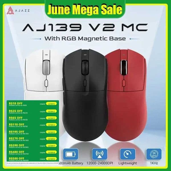 AJAZZ AJ139 V2 MC/AJ139 PRO Wireless Gaming Mouse PAW3311/PAW3395 Sensor 12000DPI/26000DPI 500mAh Bluetooth Mouse Gamer For PC T260608