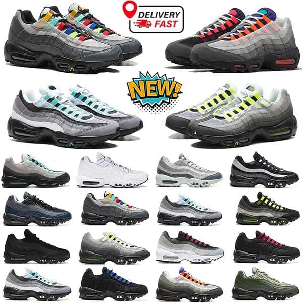 2025 Mens 95s Neon designer Running Shoes Classic Triple Black White Yellow Cool Grey Olive Midnight Navy Men Trainers Sports Sneakers size 36-45