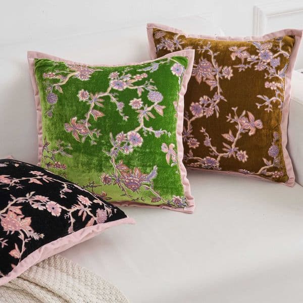 French-style flocked floral cushion cover smooth velvet sofa pillowcase bedroom headboard decorative cushion cover L260606
