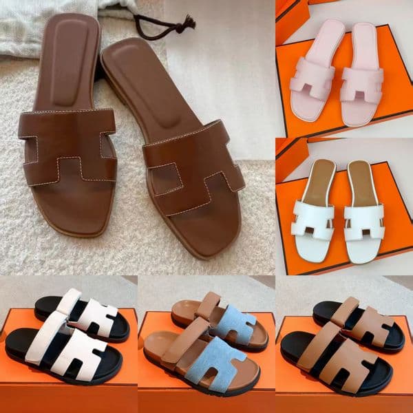 Slides Designer Women Summer Soft Lambskin H Cutout Slippers Indoor Home Spa Footwear Breathable Sandal Luxury Flat Shoes