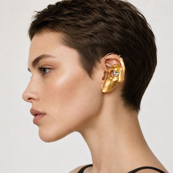 Punk Hand Shape Ear Cuff No Piercing Ear Clip Vintage Unique Hand Ear Wrap Gold Silver Fashion Luxury Non Pierced Ear Jewelry For Women