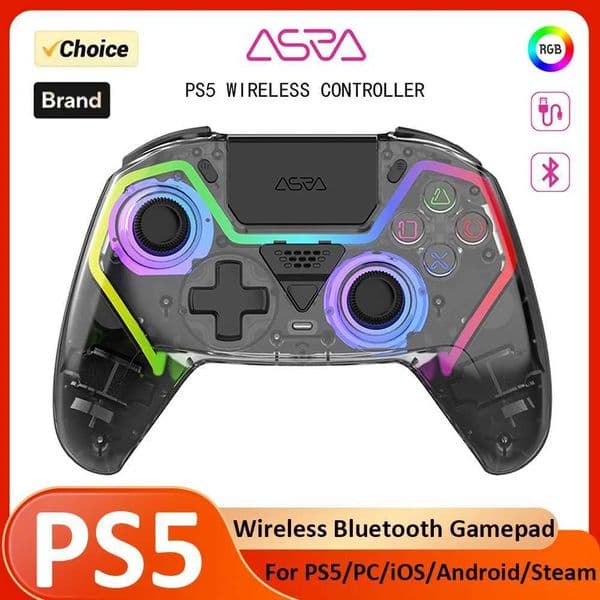 Transparent Bluetooth Gamepad For /PC/iOS/Android/Steam Wireless Controller With RGB Turbo Dual Sense Vibrate Programming T260608