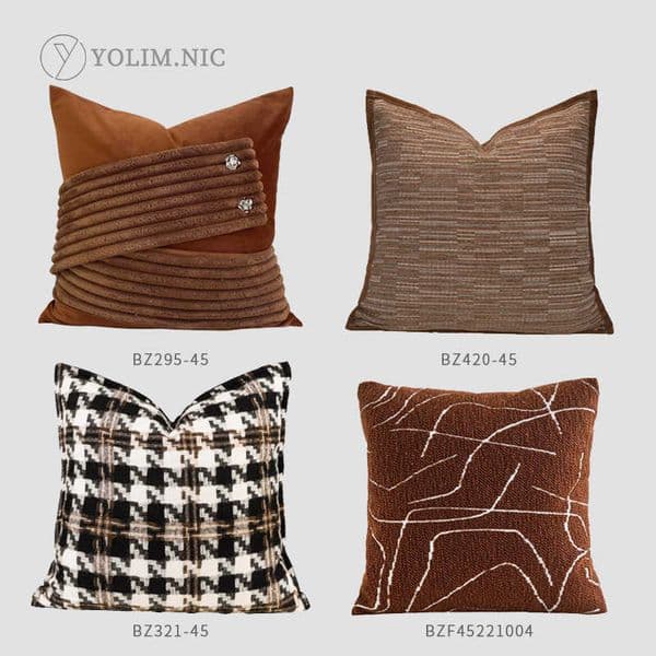 Woolen houndstooth pattern pillowcase with trimmed edges in black and brown light luxury homestay decor sofa cushion headboard pillow L260606