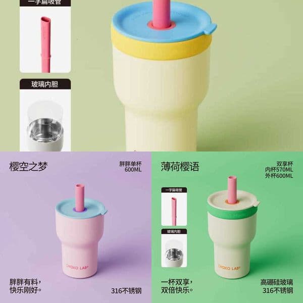 Large Capacity Cold Insulation Chakolab Cup Glass Stainless Steel Water Cup Coffee Cup One Lid Double Drink Car Camping Gift X250605 Y260610