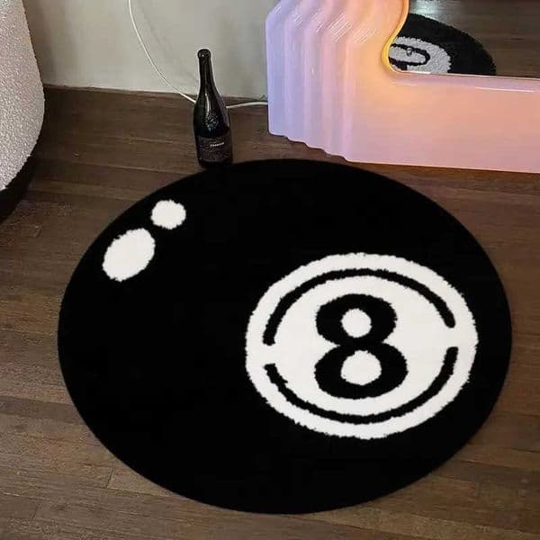 8-Piece Black Billiards Carpet - Soft Fuzzy Living Room Floor Mat - Bedside Rug For Bedroom - Ideal For Soft Home Decor D260610