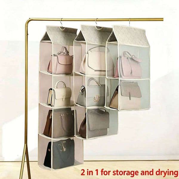 Dust-Proof Multi-Layer Hanging Storage Organizer, Transparent Wall-Mounted Fabric Bag for Shoes & Handbags 26W0609