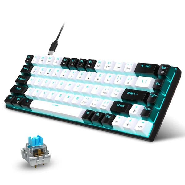 68 Keys Mechanical Keyboard Ergonomics RGB Backlit LED Hot Swappable Blue Switch Gaming Keyboard for PC Laptop Office Z260609