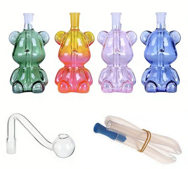 Travel colorful cute animal Design Glass oil burner bong pipe Thick heady mini water bong hookah pipes for smoking with silicone hose and glass banger bowl