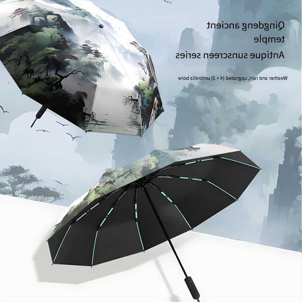 durable New national trend style fully automatic umbrella folding retro sunshade dual-purpose parasol UV sun umbrella D260610Z7W0