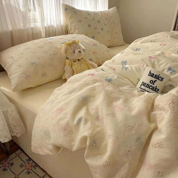 2025 new lace washed cotton four-piece Korean dormitory quilt cover student bed sheet three-piece set 26L0610
