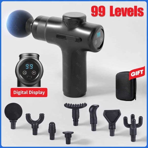 Portable 99 Levels Fascia Gun Mini Handheld Massage Gun Vibration Muscle Massager Digital Display Deep Massager for Body Back L260610