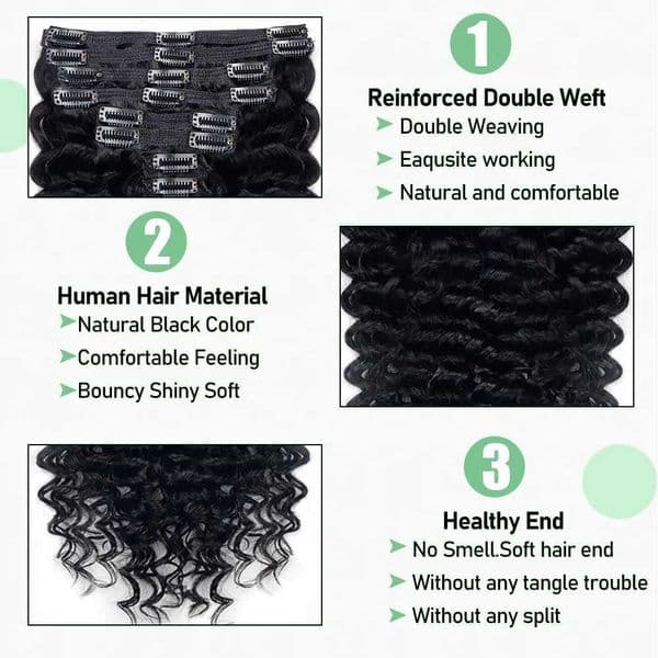 Human Hair Deep Wave Clip In Hair s Brazilian Clip In 8 Pcs/Set Natural Black Color Clip Ins Remy Hair 10-26 Inch 120G C260609