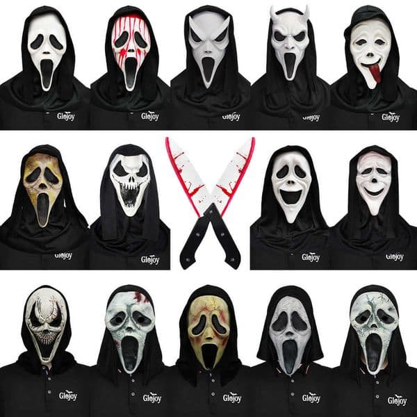 wholesale Screaming Mask with Bloody Knife Halloween Horror Ghost Face Headgear Masquerade Party Prank Props L260610