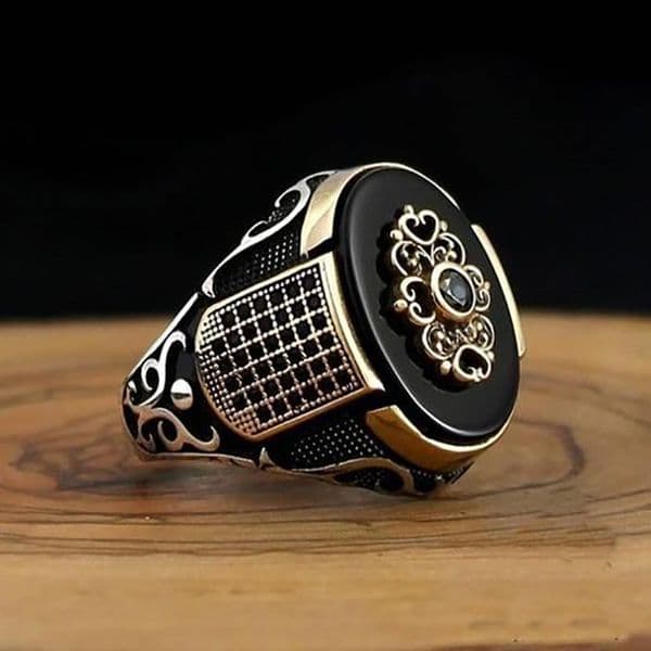High Quality jewelry, geometric oval black acrylic ring, men's personalized retro two-tone crown ring