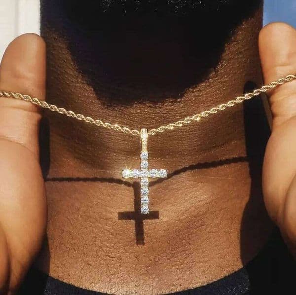 Hip Hop Gold Color Zircon Crystal Cross Pendant Vintage Men Twist Chain Necklace Fashion Jewelry Trend Accessories W260610